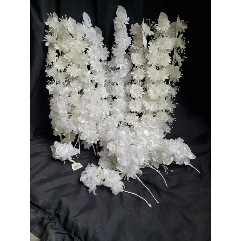 Wedding Floral Bundle Of 32 Pieces/white/Ivory/Iridescent/Picks/Stems/Flower/Lot
